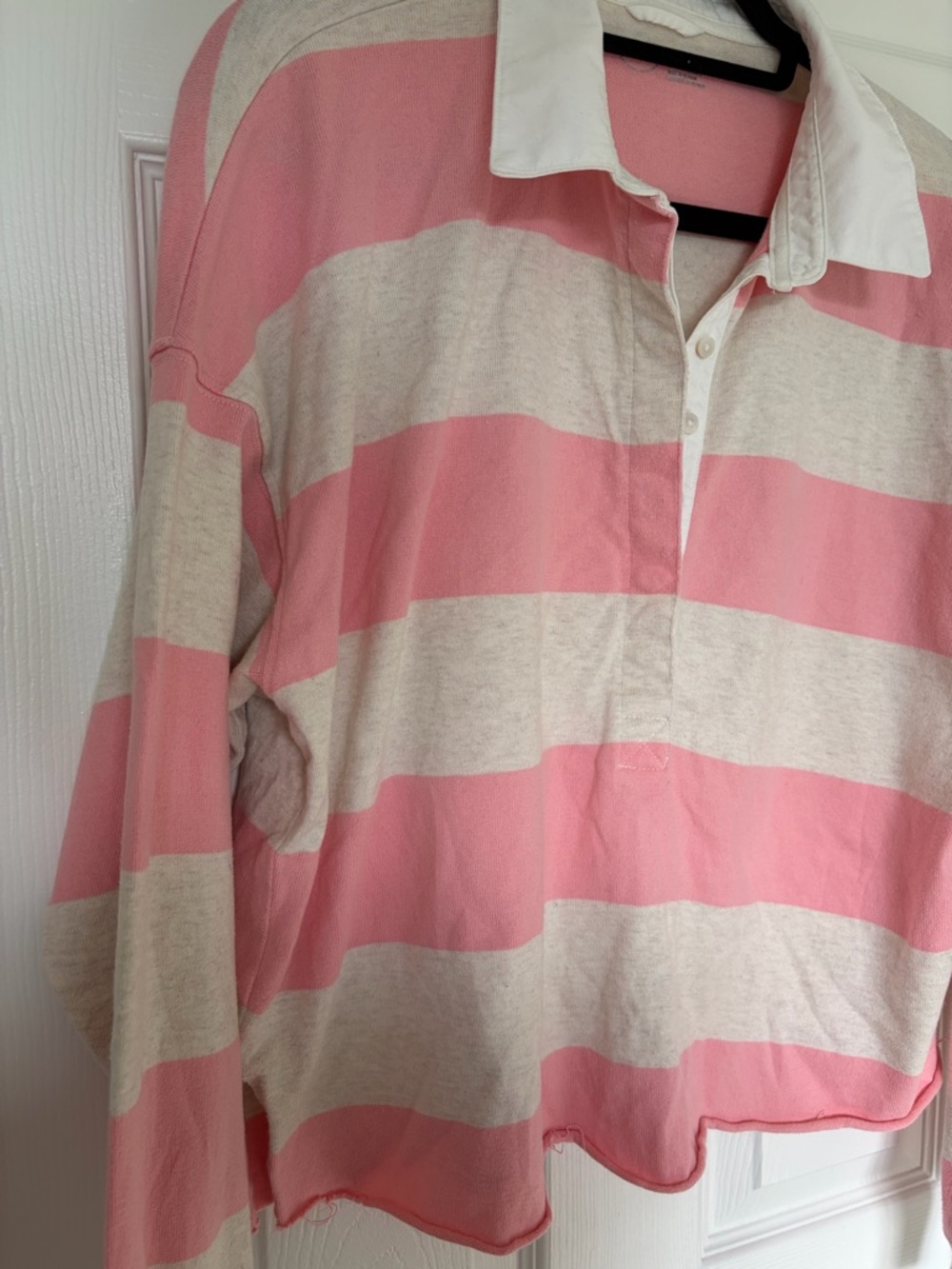 Aerie Pink and Cream Striped Rugby Polo Top - Picture 2 of 3